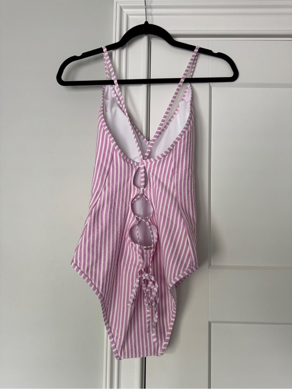 Pink & White Striped V-Neck One-Piece Swimsuit - Picture 3 of 6